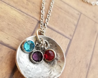 Family Birthstone Necklace Silver Birthstone Necklace, Grandma Necklace, Personalized with Crystal Birthstones, Grandchildren, Grandmother