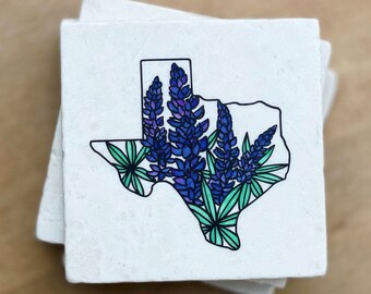 Texas Marble Coaster | Texas Gift, Texas Home Decor, Texas Coasters, Texas City, Dallas, Houston, San Antonio, Austin, Fort Worth,Bluebonnet