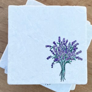 Lavender Marble Coasters | lavender decor, lavender gift, floral decor, floral gift, floral coasters, housewarming gift, gardener gift