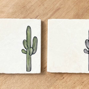 Saguaro Cactus Marble Coasters | Cactus Gift, Cactus Decor, Cactus Coasters, Stone Coasters, Housewarming, Desert Decor, Saguaro, Arizona