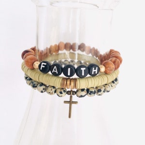 Faith Bracelet Stack, Custom Word Stretch Bracelet, Personalized Bracelet, Boho Bracelets, Set Of 3 Bracelets, Gift For Her