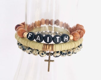 Faith Bracelet Stack, Custom Word Stretch Bracelet, Personalized Bracelet, Boho Bracelets, Set Of 3 Bracelets, Gift For Her