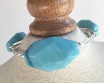 Blue Agate Wire Wrapped Bangle, Wire Wrap Bangle, Wire Bangle, Wire Wrapped Bracelet, Wire Wrap Bracelet, Gemstone Bangle