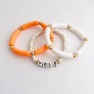 Orange and White Gameday Bracelets, College Football Jewelry, Vols Bracelets, Acrylic Bangle Bracelets, Gift For Student