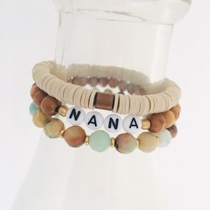 Nana Bracelet Stack, Custom Word Bracelet, Stretch Bracelets, Beaded Bracelets, Nana Gift, Grandma Gift, Personalized Bracelet