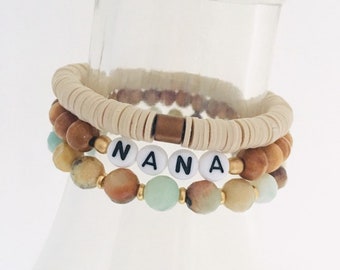 Nana Bracelet Stack, Custom Word Bracelet, Stretch Bracelets, Beaded Bracelets, Nana Gift, Grandma Gift, Personalized Bracelet