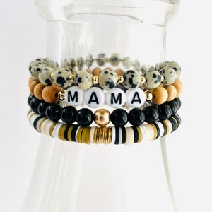 Mama Bracelet Stack, Custom Word Bracelet, Set of 4 Bracelets, Gift For Mom, Xmas Gift For New Mom, Stretch Bracelets, Boho Bracelets