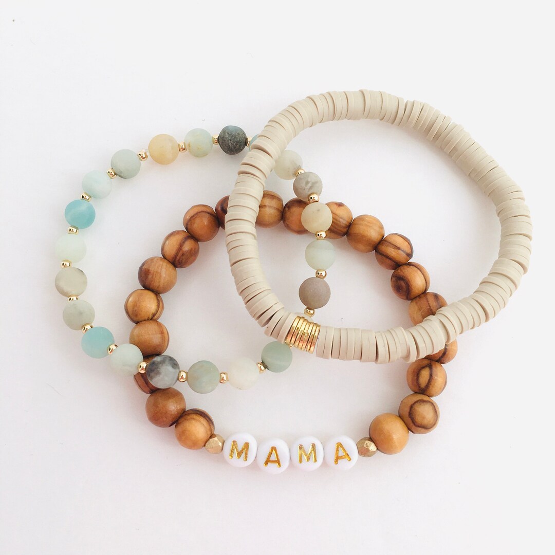 Mama Bracelet Stack, Custom Word Bracelet, Mom Gift, Mothers Day Gift ...