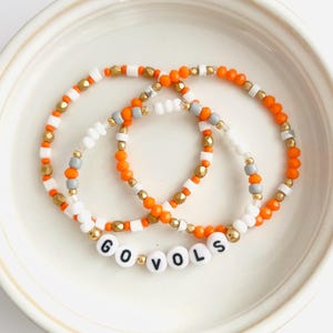 Orange And White Game Day Bracelet Stack, College Football Bracelets, Team Spirit Bracelet, School Colors Stretch Bracelet, Gift For Student