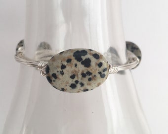 Dalmatian Jasper Wire Wrapped Bangle, Wire Bangle, Stackable Bangle, Gift For Her