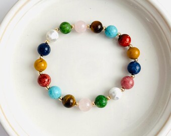 Multi Gemstone Stretch Bracelet, Colorful Bracelet, Beaded Bracelet, Stackable Bracelet, Gift For Her, Boho Bracelet