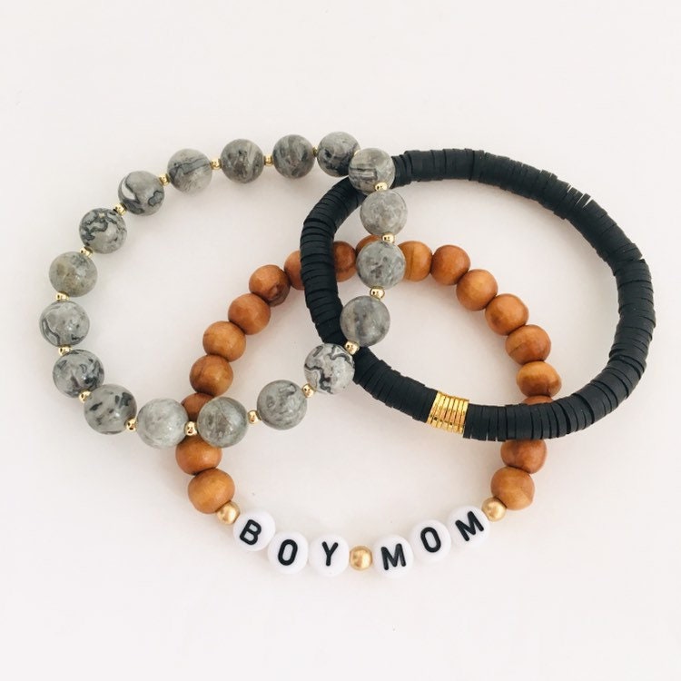 Boy Mom Bracelet Stack Custom Word Bracelet Set of 3 Etsy