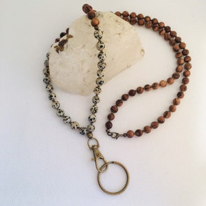 Teacher Lanyard, Wood Beaded Lanyard, Dalmatian Jasper Lanyard, Gift Under 30, Teacher Gift, Lanyard For Masks, Boho Lanyard