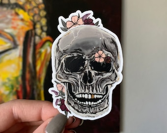 Vinyl Floral Skull Sticker