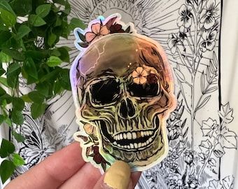 Vinyl Metallic Floral Skull Sticker