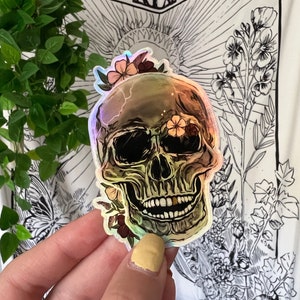 Vinyl Metallic Floral Skull Sticker