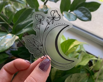 Vinyl Line Art Moon & Floral Transparent Sticker