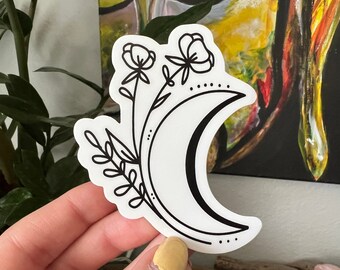 Vinyl Line Art & Floral Moon Sticker