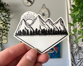 Vinyl Black & White Line Art Mountain Sticker