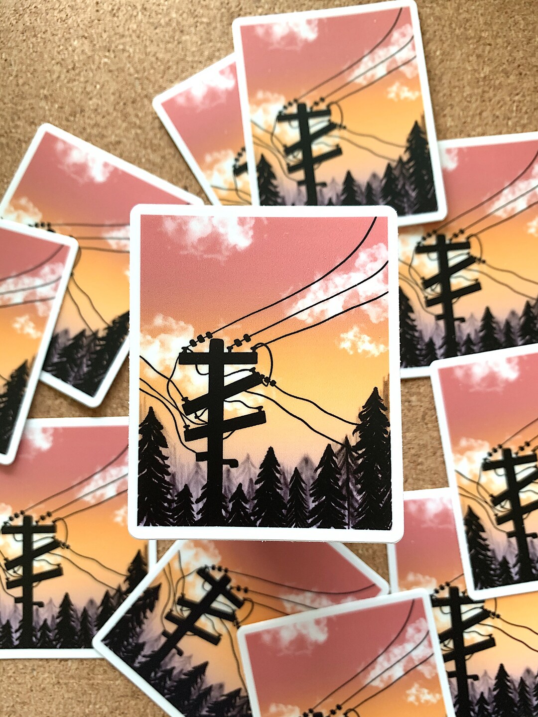 Vinyl Sunset Powerlines Sticker - Etsy
