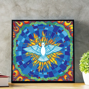 Gifts of the Holy Spirit Original Art Print Dove Mandala with Phrases / Sayings, Christian Catholic Wall Decor, First Communion Confirmation