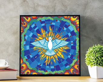 Gifts of the Holy Spirit Original Art Print Dove Mandala with Phrases / Sayings, Christian Catholic Wall Decor, First Communion Confirmation