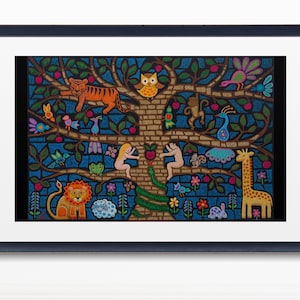 Adam and Eve Garden of Eden Genesis Tree Original Art Print Christian Catholic Wall Decor for Baptism Godchild First Communion Confirmation
