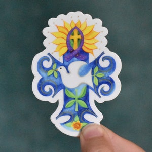 Cross with Dove Christian Vinyl sticker, Sunflower Laptop Decal, Water Bottle Sticker, Phone decal decor, Confirmation gift