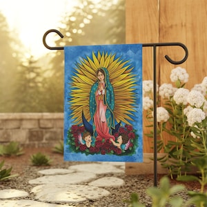 Our Lady of Guadalupe Garden & House Banner- Catholic Garden Flag, Virgen de Guadalupe, Modern Catholic Art