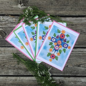 Cross original art print, Christian greeting card, gift little girl, Baptism confirmation blank card, Mother gift,colorful flowers w/doves