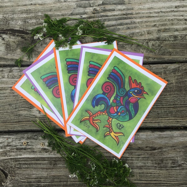 Joyful Noise, Catholic Christian greeting card,Religious cards, rooster Cursillo gift, folk art,blank handmade greeting cards,colorful art