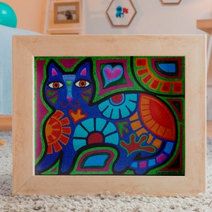 Colorful Cat art-Original art print-whimsical painting-cat lover gift-patchwork quilt art-girl&#39;s room decor-pet gift- wall art-nursery decor