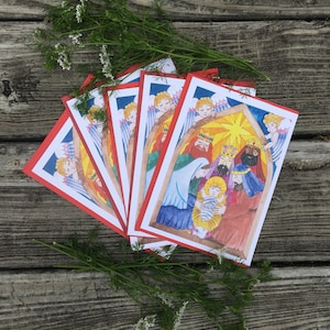 Nativity Christmas greeting card, birth of Christ, three kings, Christmas gift, Nativity art, blank handmade greeting cards, original art
