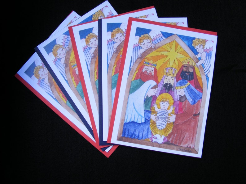 three kings Christmas gift blank handmade greeting cards original art Nativity Christmas greeting card birth of Christ Nativity art