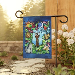 Garden & House Banner - St. Francis of Assisi, Catholic garden, Modern Catholic Decor
