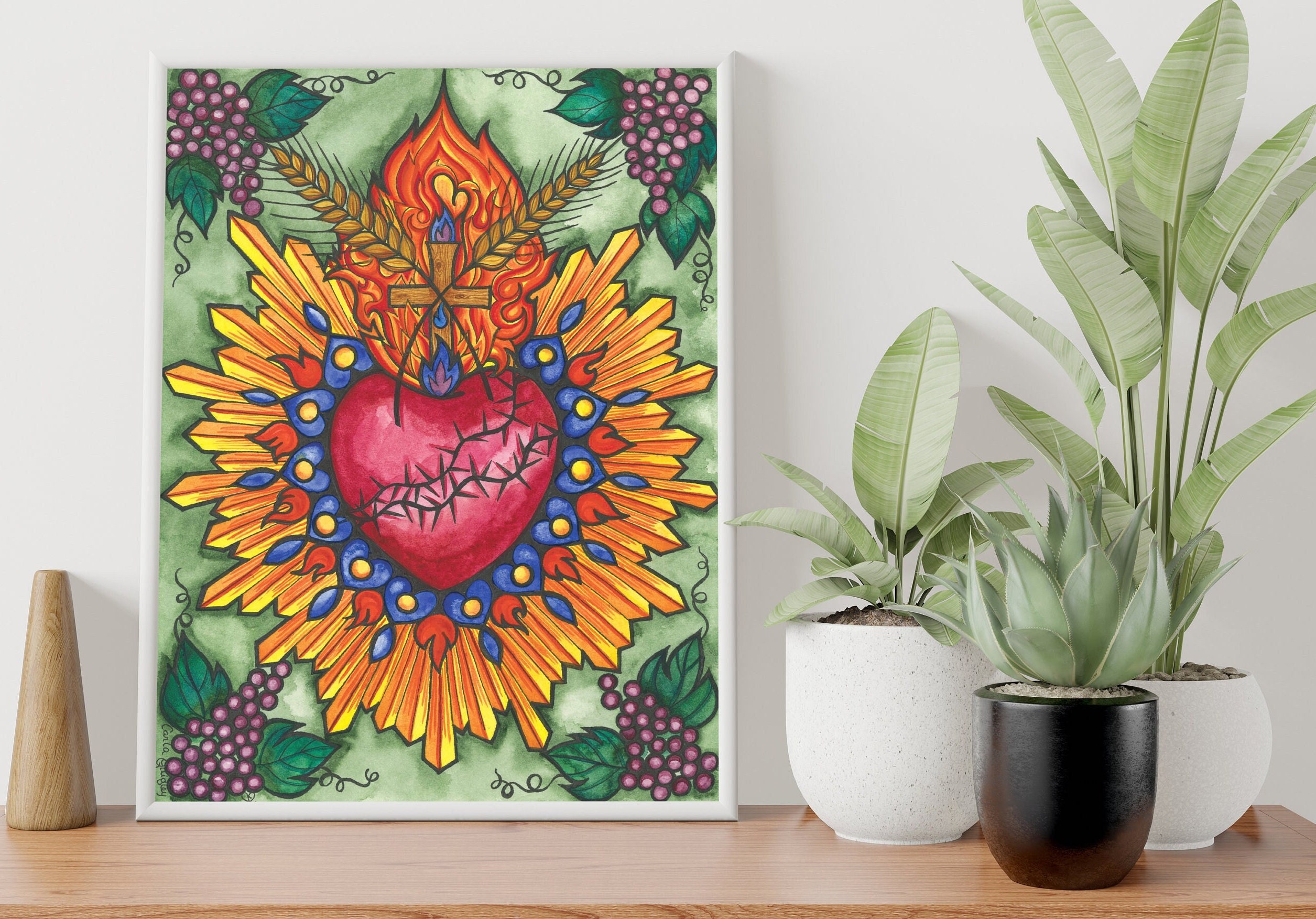 Sacred Heart Jesus Original Art Print of Christ's Heart for Catholic ...