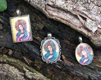 Virgin Mary Charm, Our Lady, Catholic pendant, First Communion Confirmation gift, Catholic Christian gift, Original art, religious jewelry