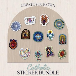 Catholic Sticker Bundle- For Confirmation gift, Baptism Gift, Laptop Decal, Water bottle sticker, Virgin Mary, St. Joseph, Sacred Heart