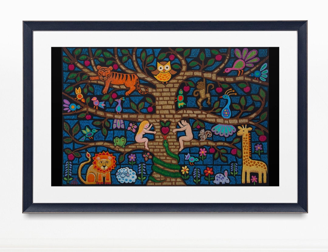 Adam and Eve Garden of Eden Genesis Tree Original Art Print Christian ...