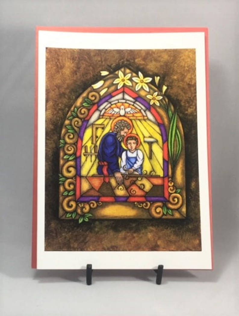 Saint Joseph the worker, Christian greeting card, Father's Day card, Catholic saint cards, Catholic art, blank greeting cards handmade set image 4