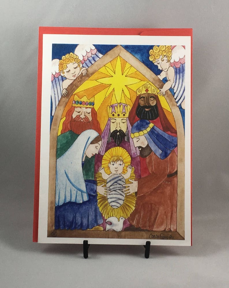three kings Christmas gift blank handmade greeting cards original art Nativity Christmas greeting card birth of Christ Nativity art