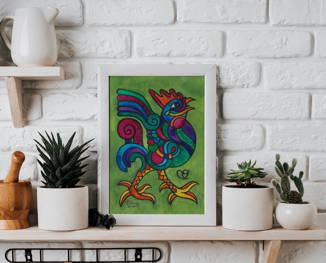 Joyful Noise Cursillo Rooster Original Art Print Christian Catholic