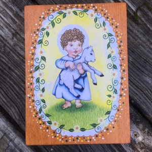 Wood Prayer Box, Confirmation gift, Baptism gift, FREE SHIPPING, Christ child art, Lamb of God, Catholic Christian gift, Memory keepsake box