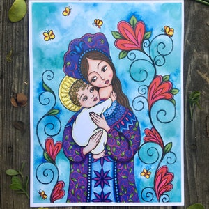 Mother and Child, Madonna and Child, Infant Jesus, Blessed Virgin Mary Original Art Print Christian Catholic Wall Decor, Goddaughter Baptism