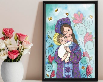 Mother and Child, Madonna and Child, Infant Jesus, Blessed Virgin Mary Original Art Print Christian Catholic Wall Decor, Goddaughter Baptism