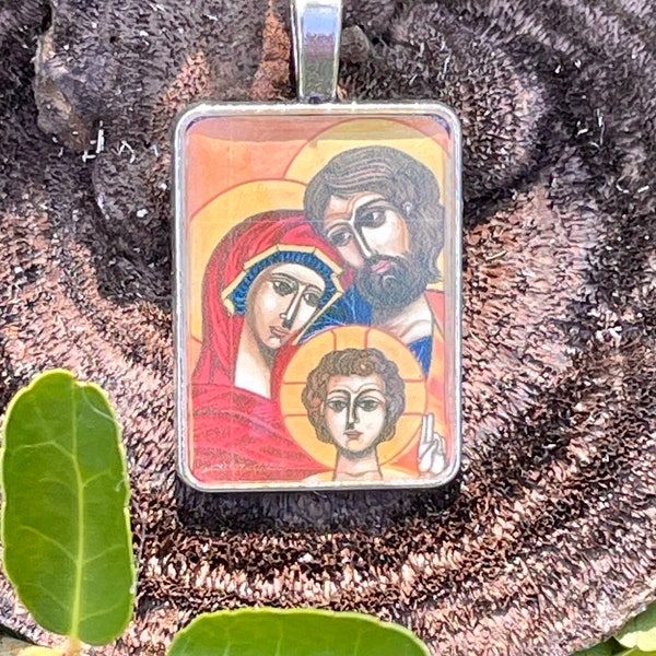 Holy Family charm, Catholic pendant, First Communion Confirmation gift, Catholic Christian gift, Original art, religious jewelry, Icon art