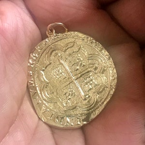 Solid Gold Atocha Coin Pendant in 14K. Atocha Coin- 14K Atocha Coin Pendant