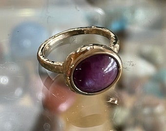 Mauve Pink Star Ruby Ring 14K White Gold Plate Size 6 34 Gift for Her
