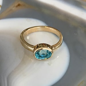 Natural Blue Zircon Ring in Solid 14K Gold