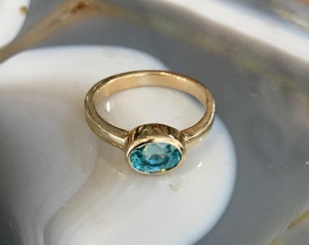 Natural Blue Zircon Ring in Solid 14K Gold
